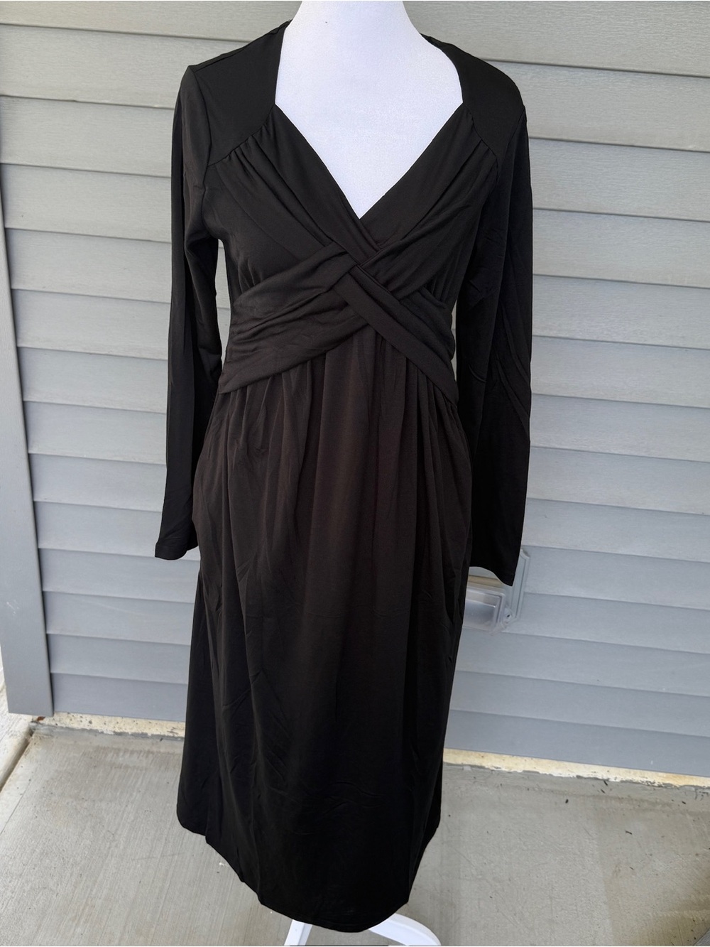 NWOT Black Empire Waist V-Neck Criss Cross Long Sleeve Dress Small Fall Fashion